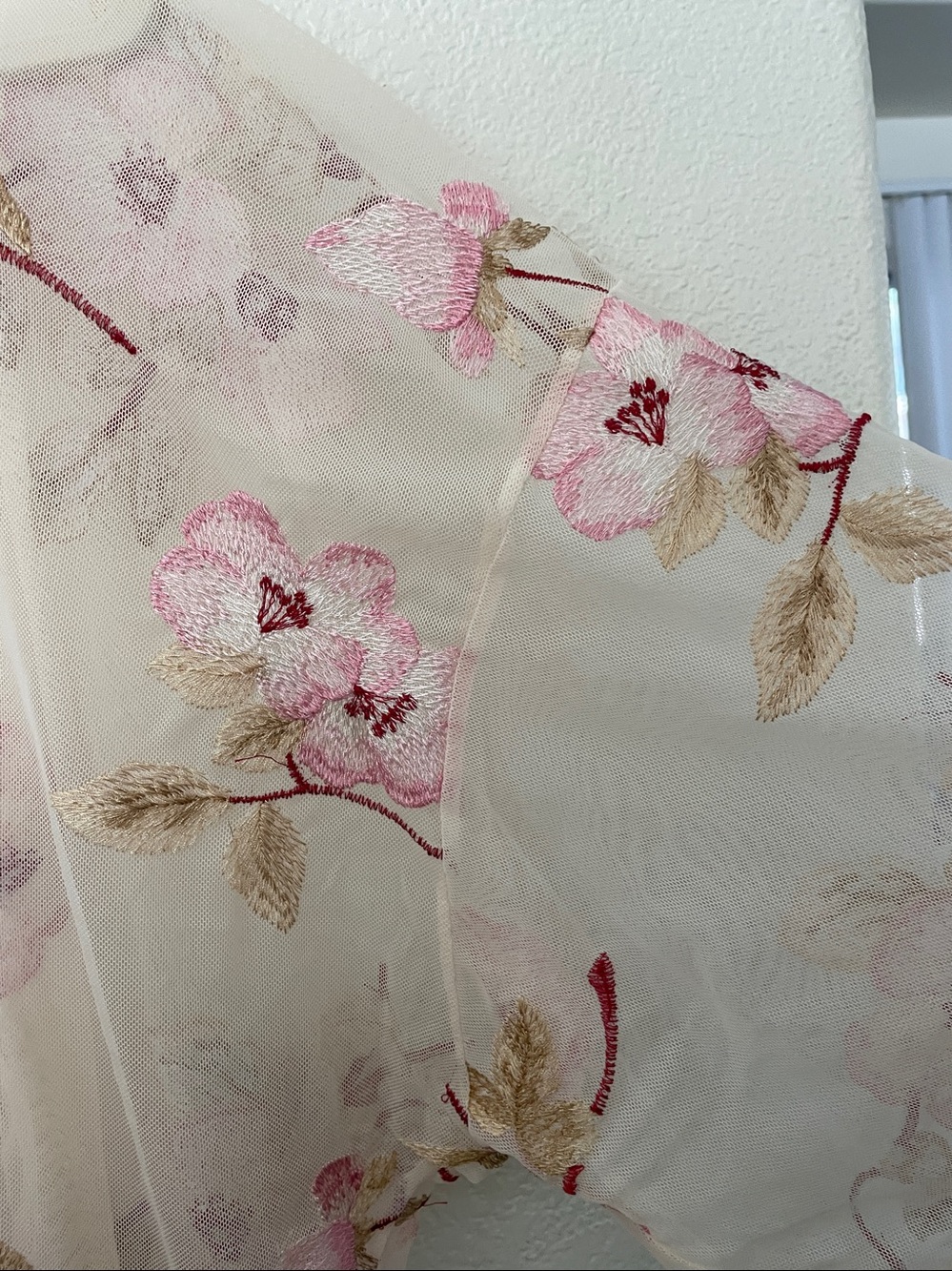 Como Vintage Pale Pink embroidered sheer robe duster feminine romantic M - Picture 5 of 6